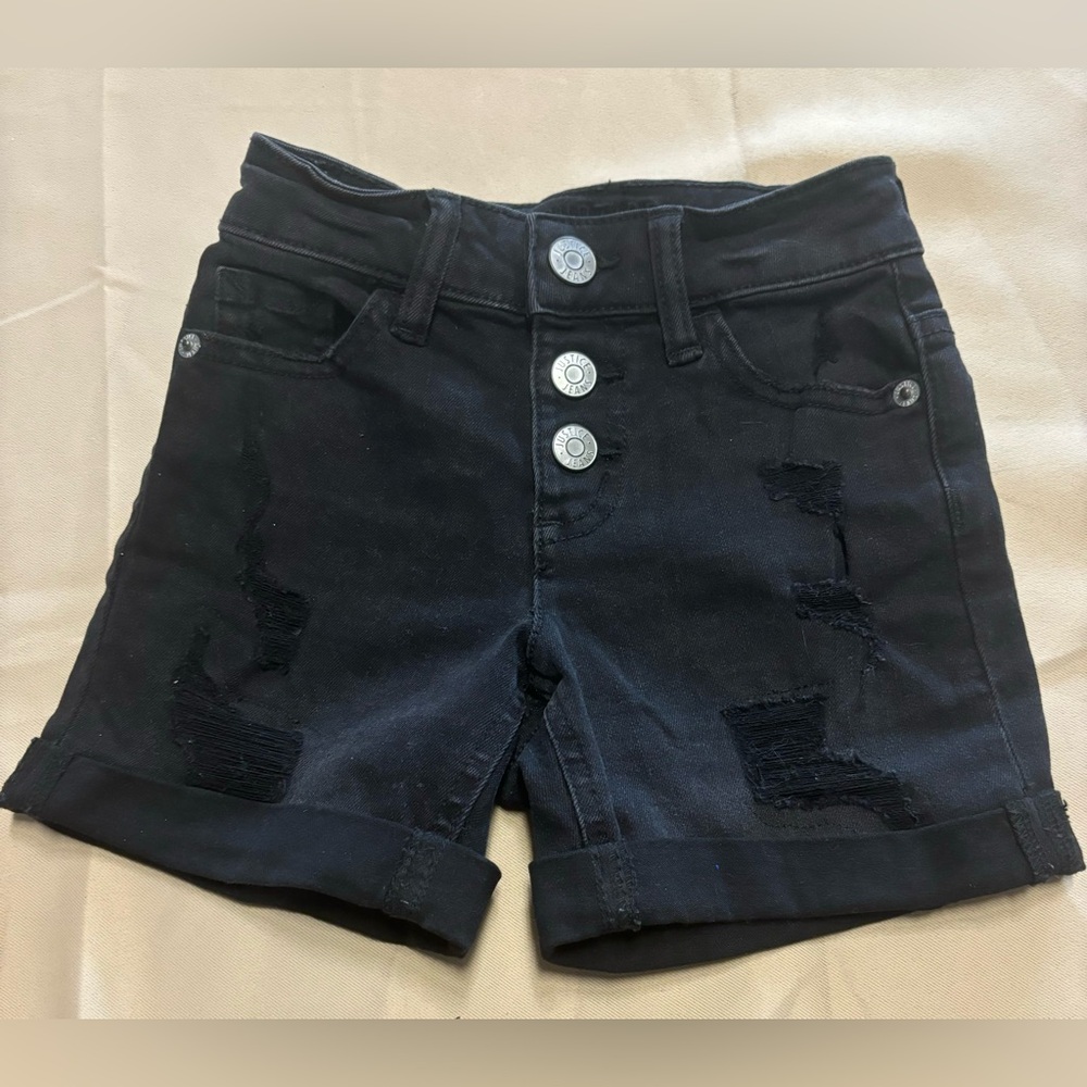 Justice Black Distressed Denim Jean Shorts